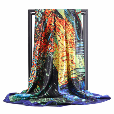 van gogh Oil Painting printing Silk scarf 90*90cm Large square Satin Silk like Silk scarf mom gift Silk scarf