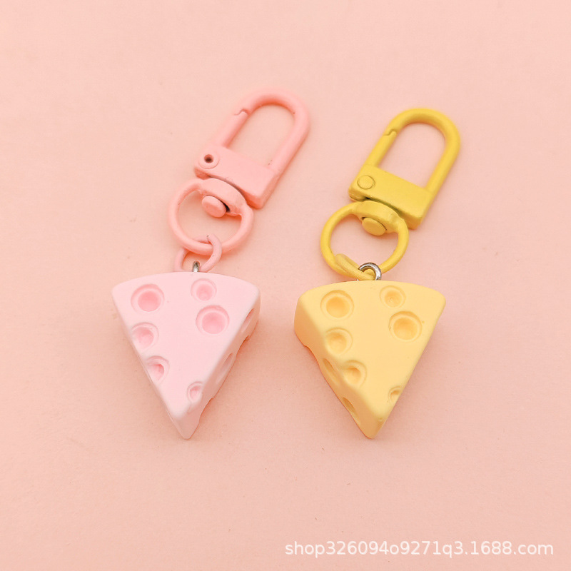 Cute Cheese Keychain Custard Cheese Block Jewelry Pendant Student Girl Heart Sweet Artificial Food Toy Pendant