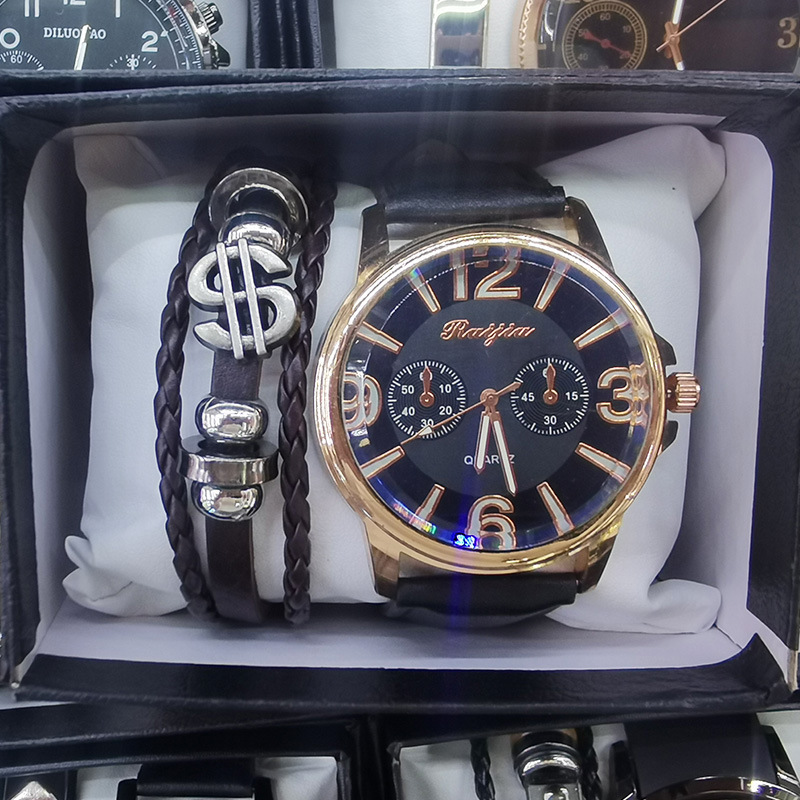Hot selling fashionable bracelet set, hip-hop punk style watch accessories gift box, 2 sets, men's watches_voghion.com