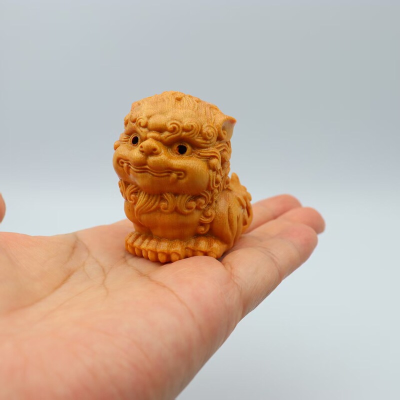 黄楊木木の彫刻喜獅子臨門の取っ手の件の茶は獅子をかわいがります。|undefined