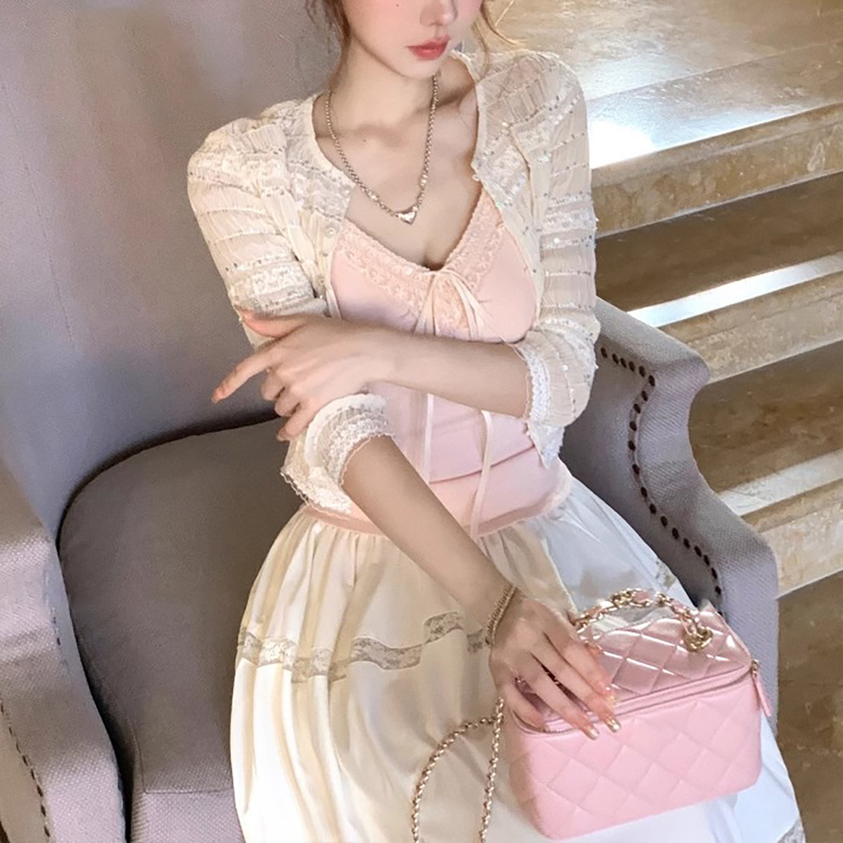 Orders are being fulfilled. Lillian Afternoon Embroidered Sequin Cardigan, High-End Elegant Glamour, Thin Summer Top