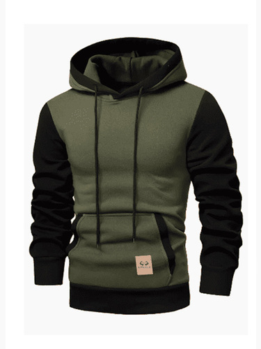 2025 Spring and Autumn European and American Men's Color Block Hooded Sweatshirt with Faux Fur Liner, Fashionable and Casual Sports Top