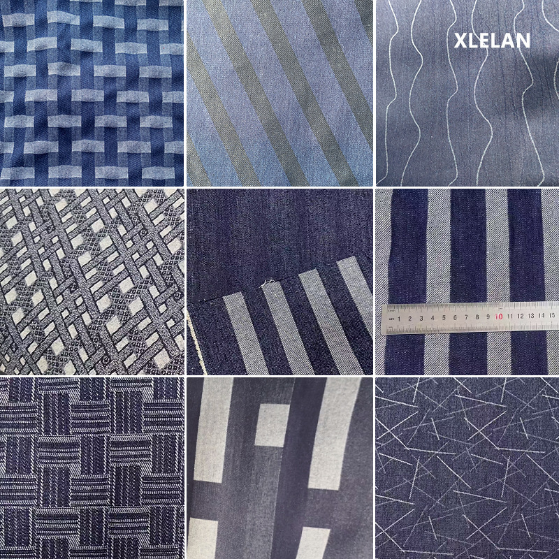 Yarn-Dyed Denim Striped Fabric 340g Twill Texture Jacquard Denim Non-Stretch Twill High-End Pants Fabric Yarn-Dyed Denim Striped Fabric 340g Twill Texture Jacquard Denim Non-Stretch Twill High-End Pants Fabric