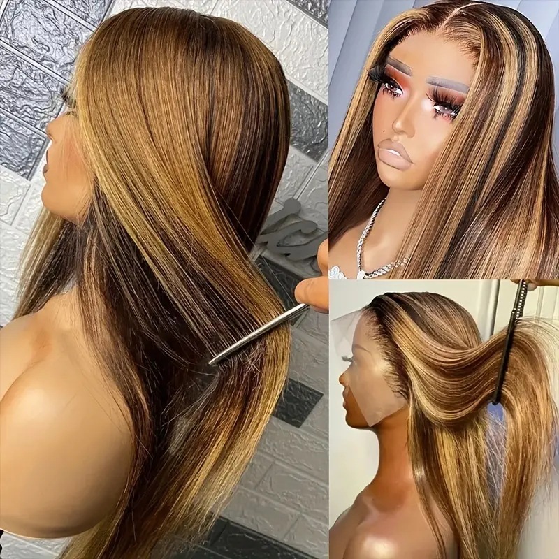 Long Straight Hair Wig Fashion Center Parted Full Head Cover With Lace Trim_voghion.com