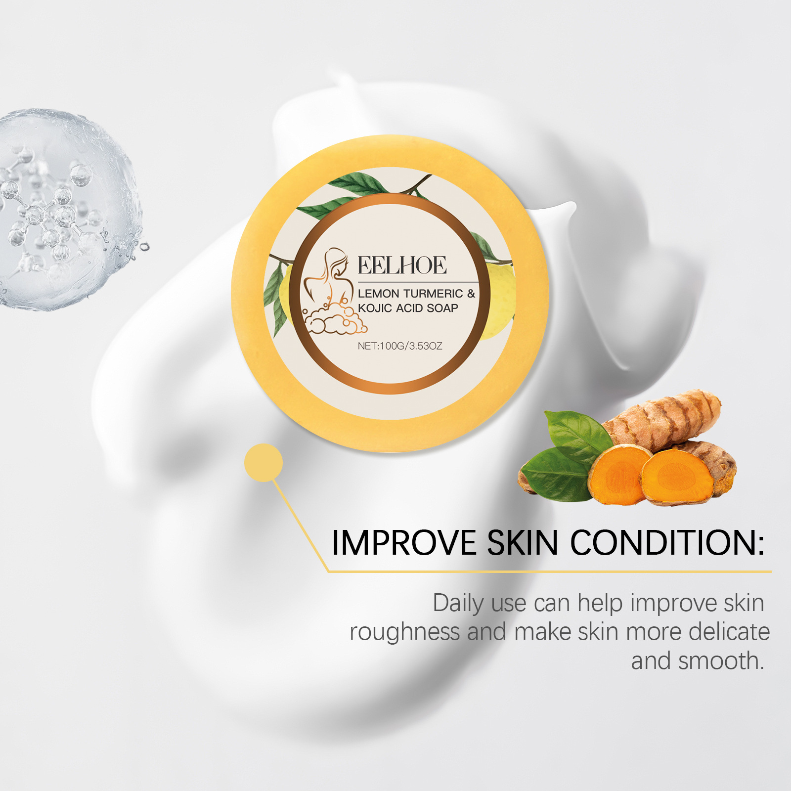 Sapun s limunskom kurkumom i kojičnom kiselinom, čišćenje pora, vlaženje i omekšavanje kože Okrugli sapun za čišćenje_voghion.com