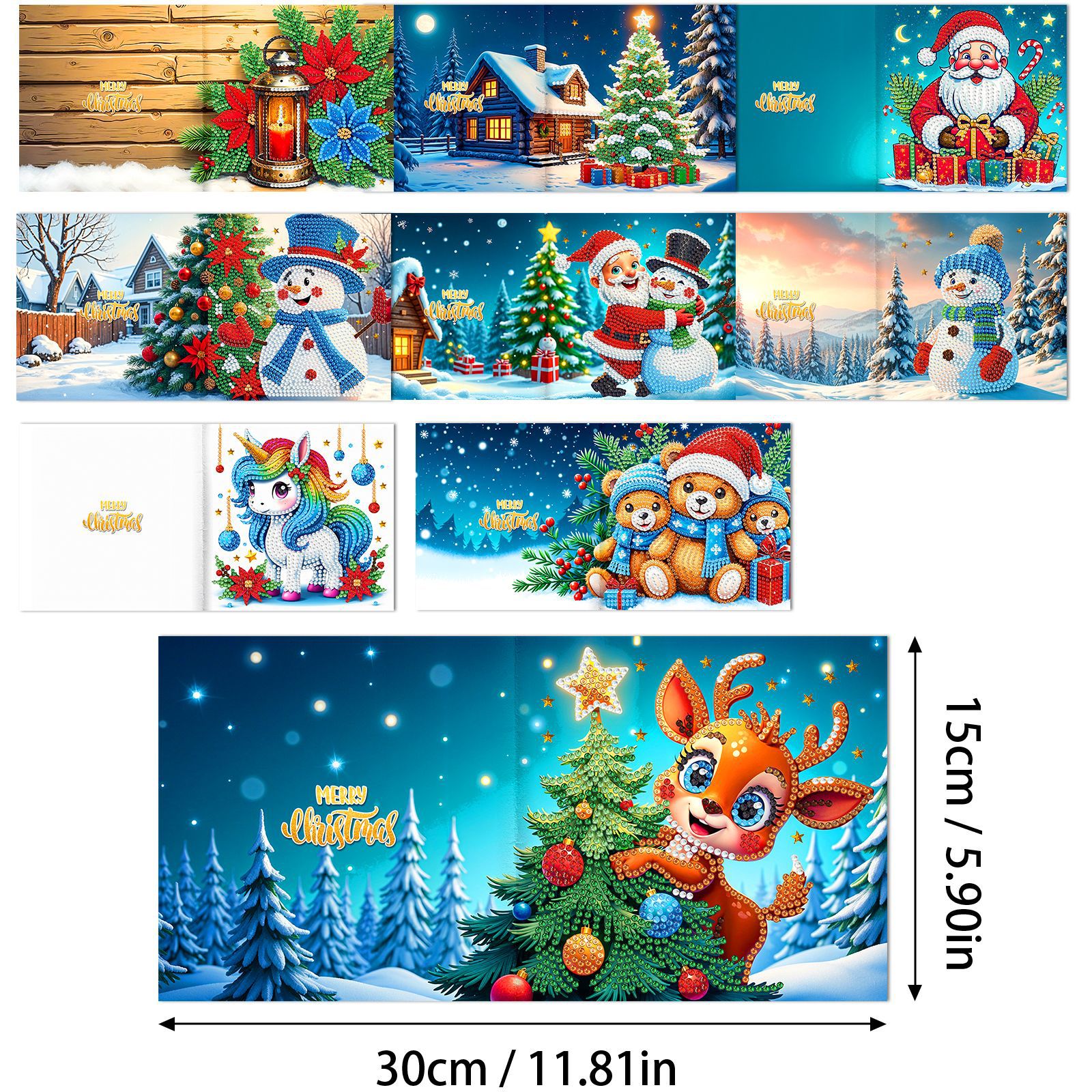 Explosiones transfronterizas de Navidad multiserie de tarjetas de felicitación puntuales hechas a mano 9 conjuntos de sobre de diamante 6 conjuntos de dibujos animados