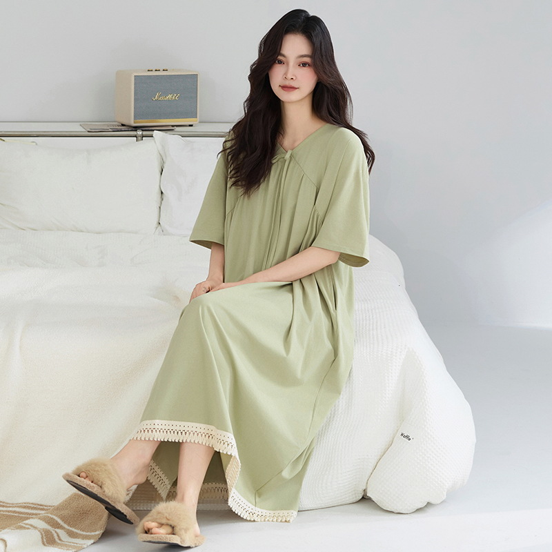 Camisón mujeres verano algodón puro 2025 nuevo estilo de manga corta pijamas delgados falda mujeres embarazadas ropa de hogar suelta de talla grande