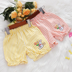 miki children's clothing summer new cs girls sunflower bunny embroidered striped shorts pumpkin pants flower bud pants
