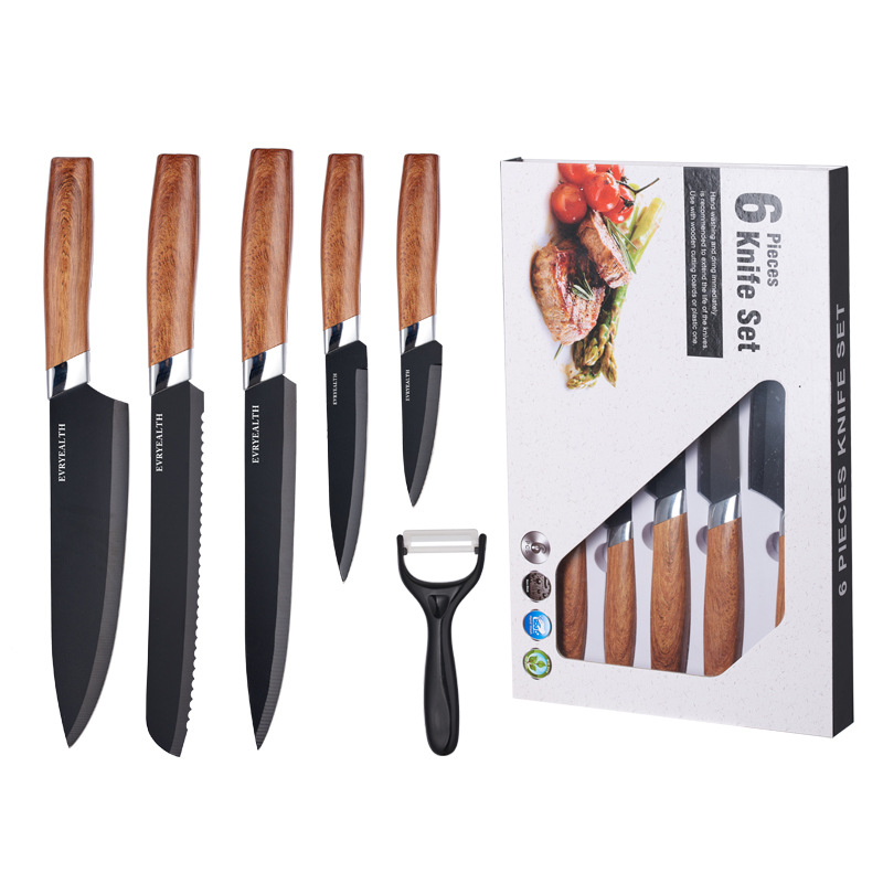Amazon cuchillo de cocina con soporte de cuchillo traje cuchillo de cocina mango de madera de grano nuevo cuchillo de cocina cuchillo de fruta