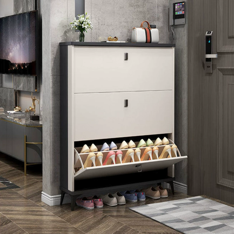 Ультратонкий шкаф для обуви в итальянском стиле для домашнего входа, откидной шкаф большой вместимости, легкий роскошный шкаф для хранения интернет-знаменитостей, поставка в простом стиле.