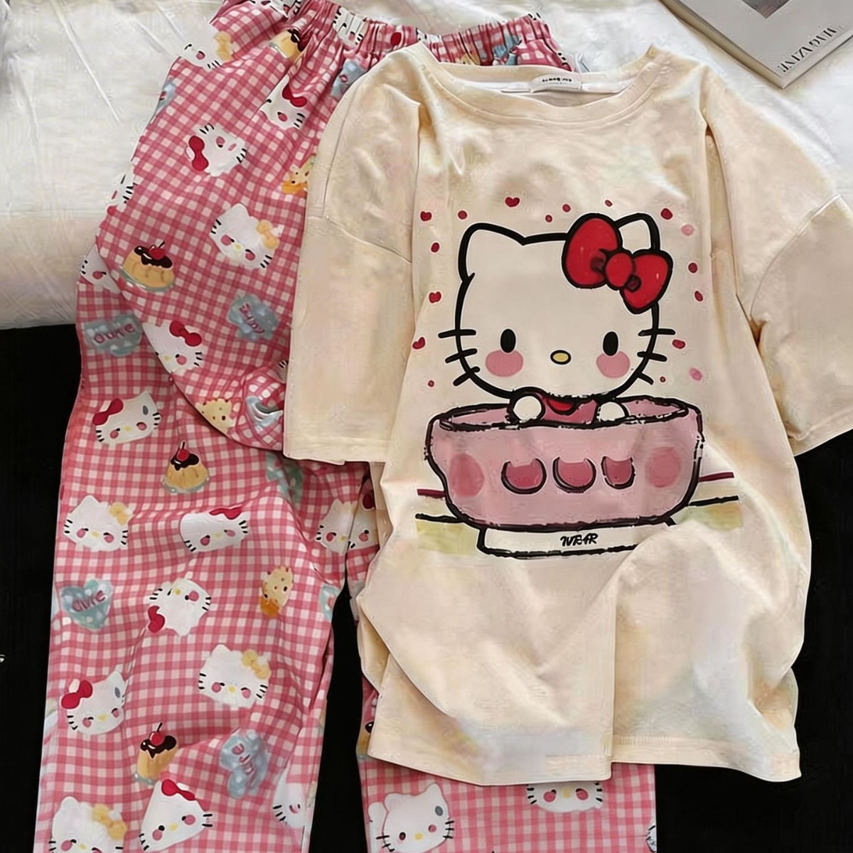 Qadın üçün yay pijama dəsti, şort və uzun şalvar, böyük ölçü