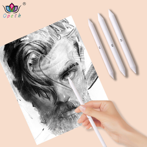 Cross-border double-headed 6-piece paper erasing pen set for art painting with solid sketch smear correction pen and blending brush