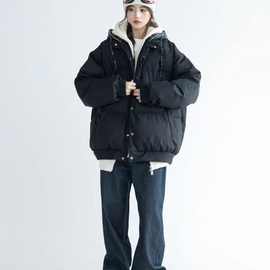 重磅加厚保暖宽松棉衣小众冬格纹拼接情侣百搭外套美式潮牌面包服