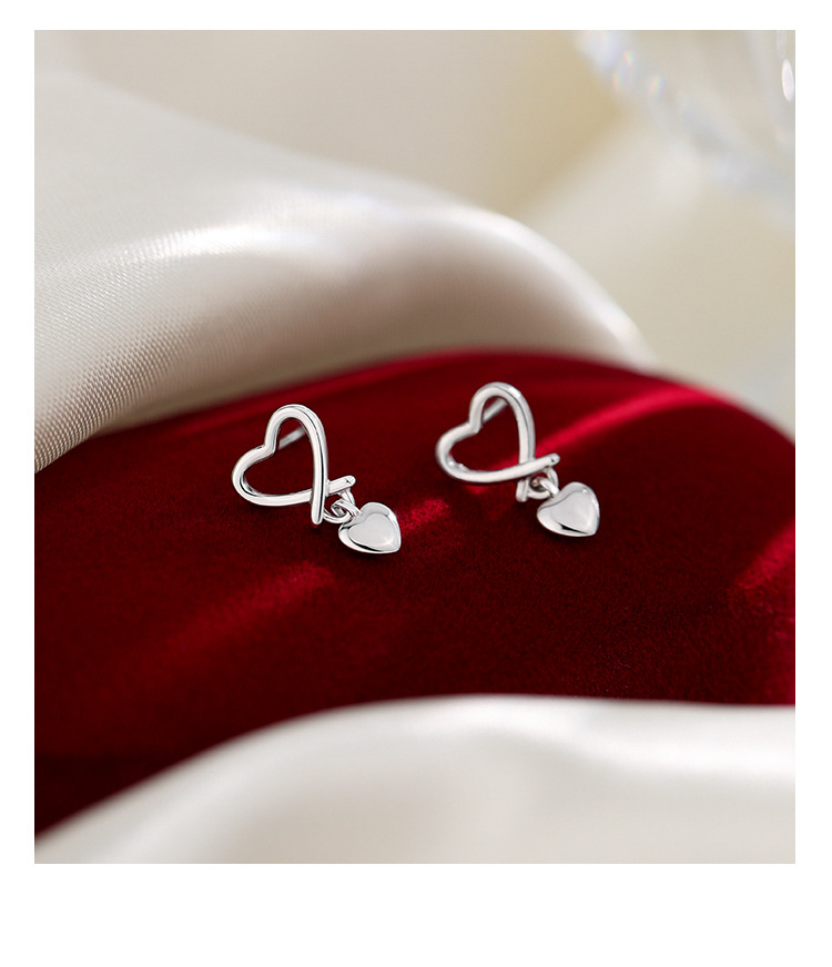 Plating Design 1 Pair 925 Sterling Silver 925 Sterling Silver Earrings Heart Shape Drop Earrings