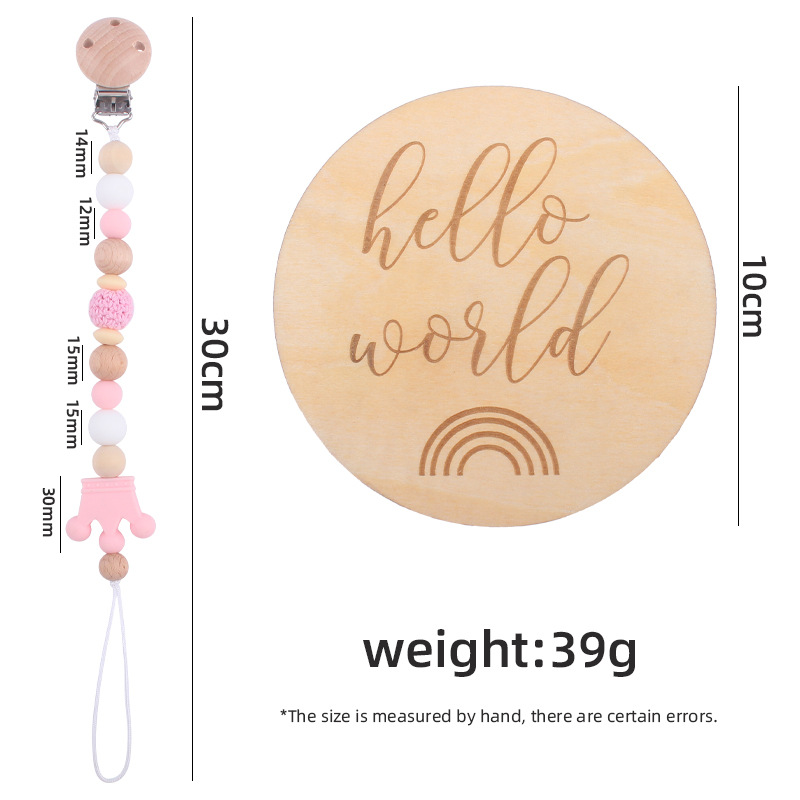 Nuevo bebé haya chupete clip de madera patrón hito tarjeta chupete cadena conjunto de dos piezas