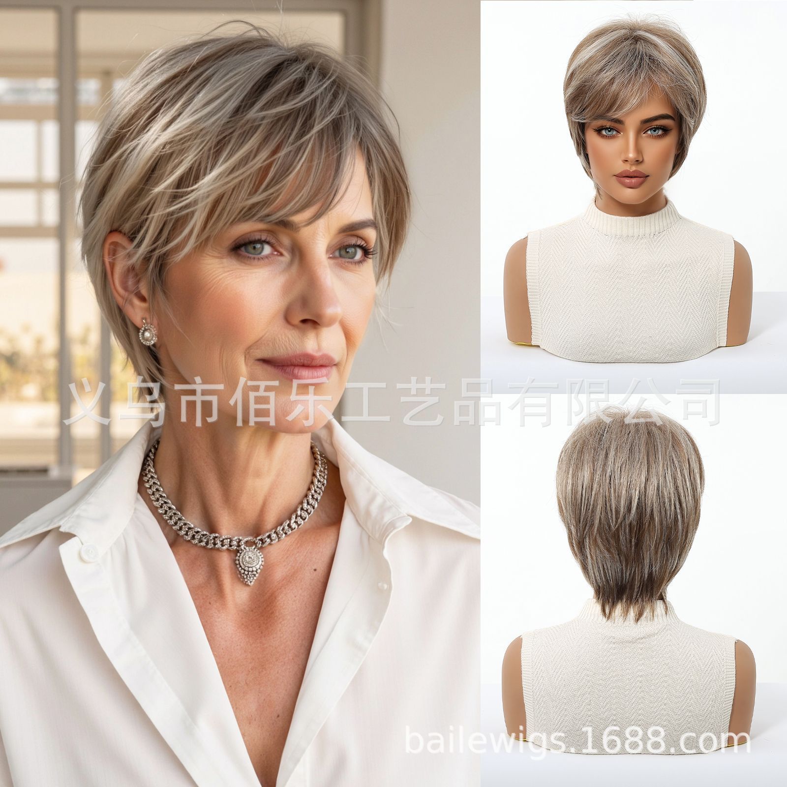 pelucas para mujer 10 pulgadas gris parcial Xuchang pelucas transfronterizas fábrica al por mayor en stock cabello