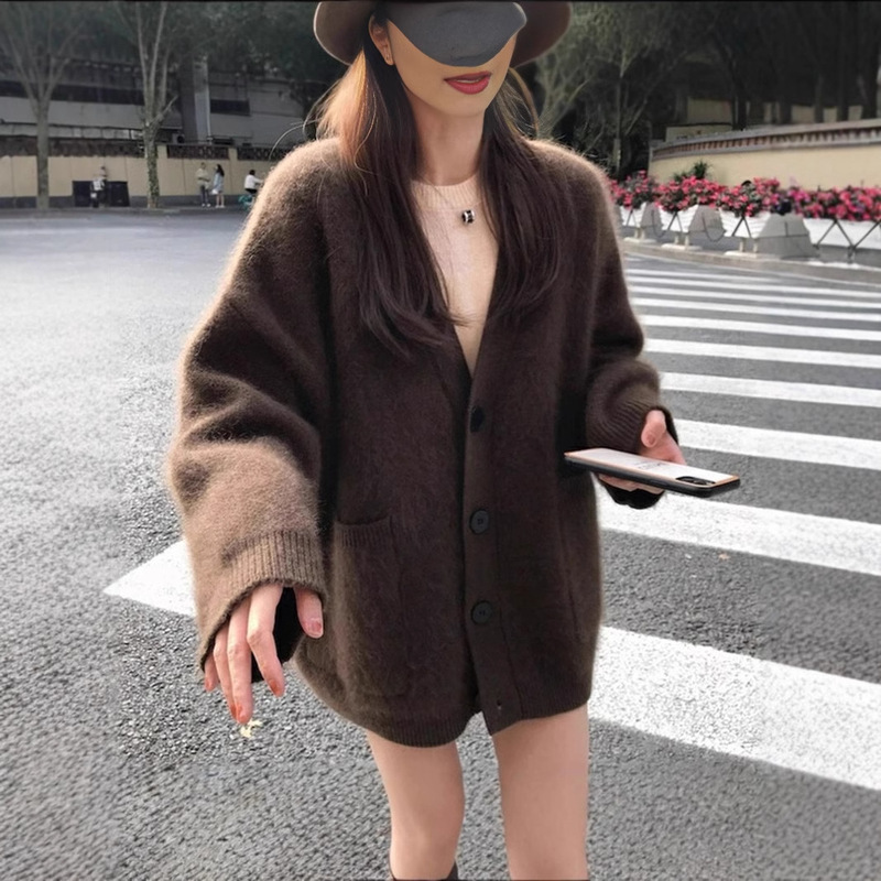 Valentine's Day Button Front Knitted Cardigan Casual Simple V-Neck Long Sleeve Cardigan Autumn and Winter with Pocket for Women