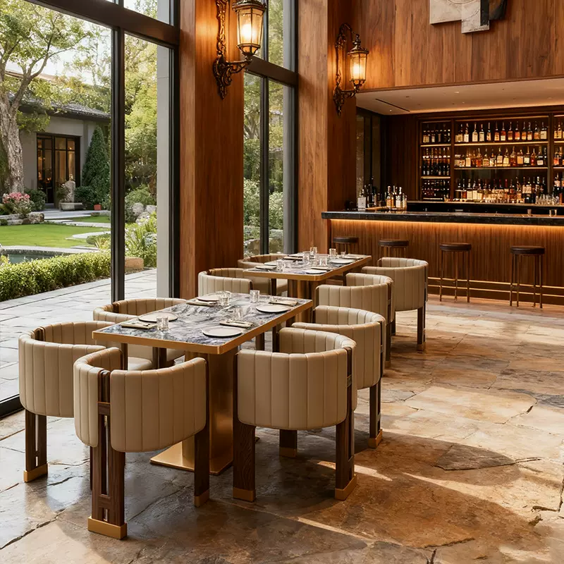 工业风主题餐饮店高档西餐厅桌椅咖啡厅融合料理店桌椅岩板餐桌椅