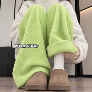 多巴胺摇粒绒运动裤女2026秋冬新款裤子加绒弯刀卫裤小个子阔腿裤