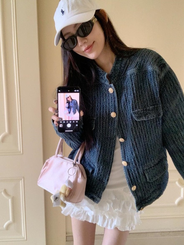 牛仔小香风外套女装秋季宽松小众肌理感立领蓝色夹克百搭气质上衣|undefined