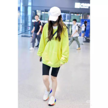 [现货]杨颖明星同款长袖荧光绿卫衣女秋季新款宽松字母印花上衣