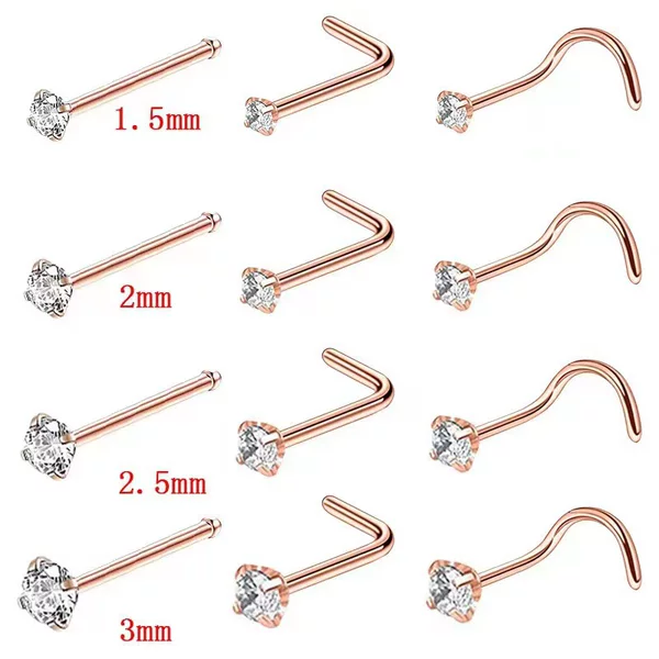 Cross-border 316 stainless steel S rod L rod straight rod four claw zircon nose nail 5 word 7 word 1 word one nose ring jewelry wholesale