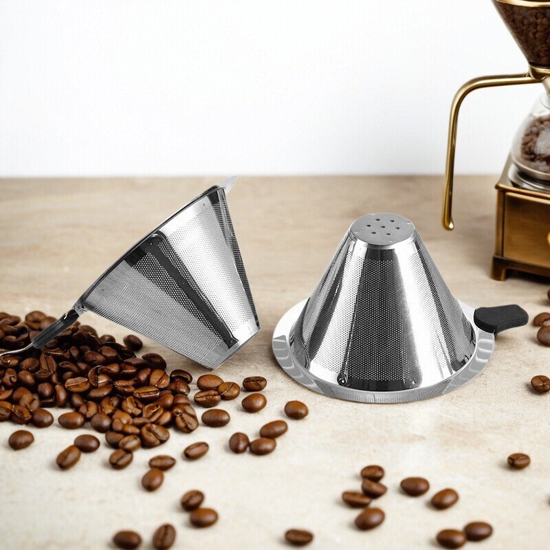 Hand-Brewed Coffee 304 Stainless Steel Double-Layer Filter Coffee Pot Filter Funnel Filter Cup Household Filter-Free Tea Filter