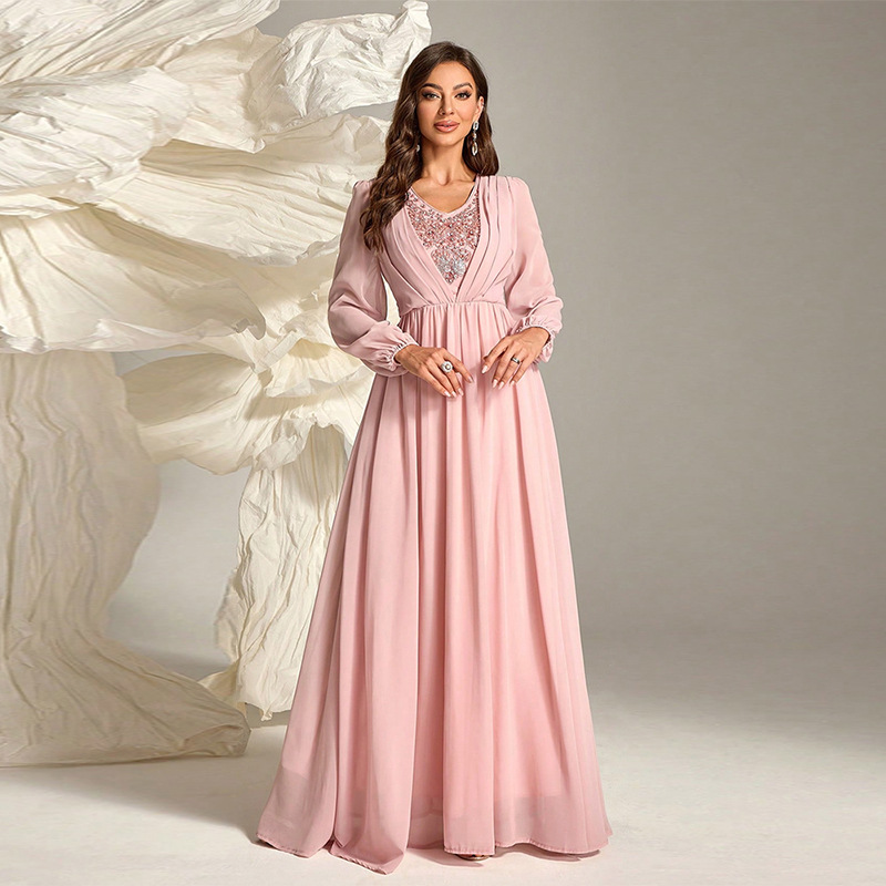 KY1009-4 European and American Cross-border Fashion Chiffon dress Amazon wish Elegant Beaded Banquet Evening Dress