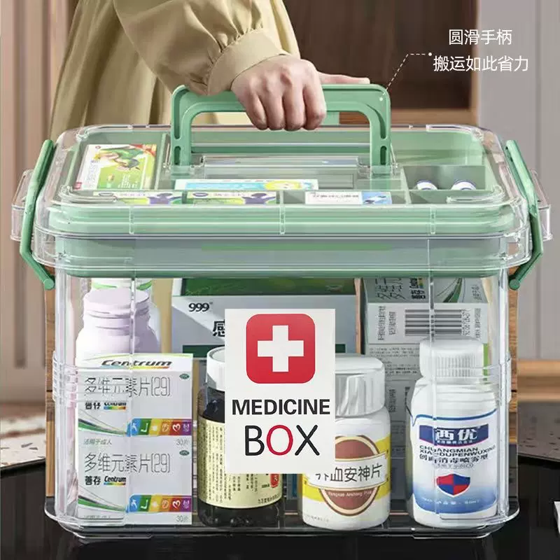 药箱收纳盒家用医药急救箱透明大容量药品收纳箱多层健康扶贫药箱