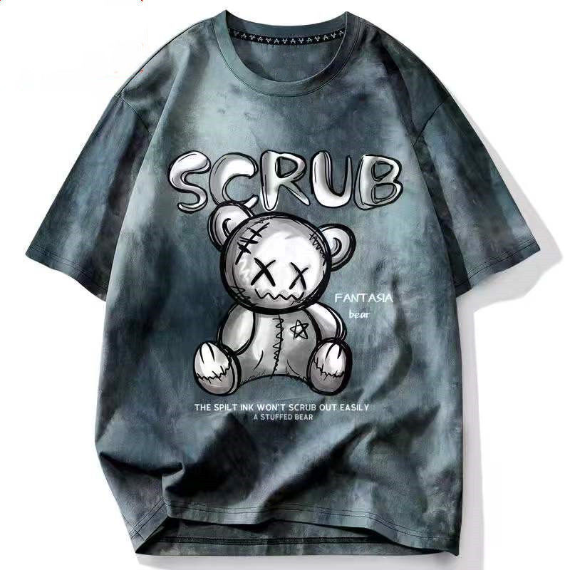 Verano de moda ins hombres Hong Kong estilo tie-dyed más tamaño camiseta de los hombres retro de moda personalizada suelta adelgazamiento manga corta Camiseta hombres