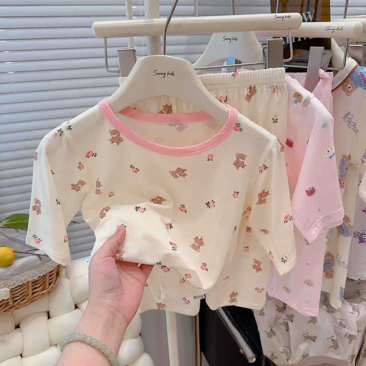 Pijamas para niños verano estilo fino Yasser niño manga tres cuartos encaje bebé aire acondicionado ropa traje de servicio a domicilio para niñas