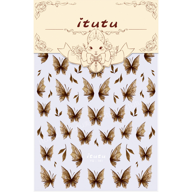 Nuevo otoño y invierno melard mariposa concha luz pegatinas de uñas retro otoño marrón mariposa hoja muerta pegatinas de uñas semipermeables