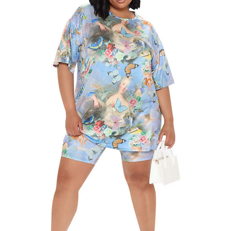 plus size summer new printed t-shirt fashion two-piece set NSMF59942