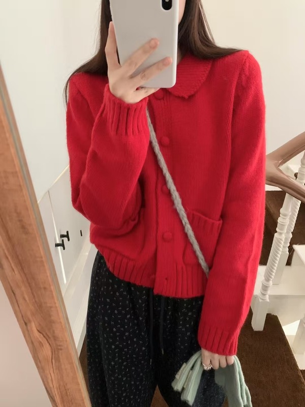 蓝色小香风毛衣外套女25秋新款高级感慵懒宽松韩系短款针织开衫冬|undefined