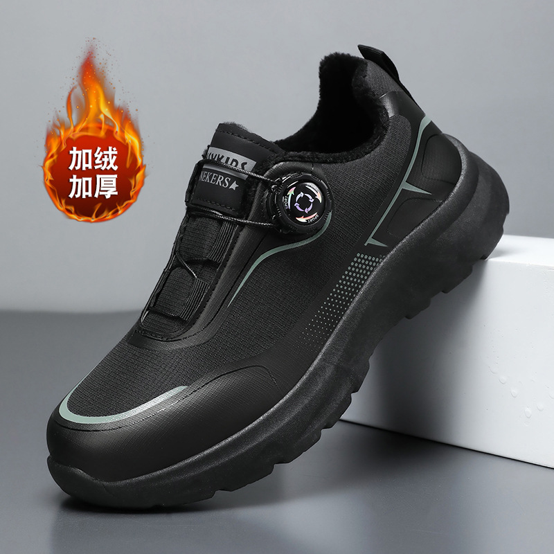 Zapatos de hombre de invierno al aire libre montaña antideslizante calentamiento zapatos de algodón negro botón giratorio viajes deportivos zapatos de moda casuales image 5
