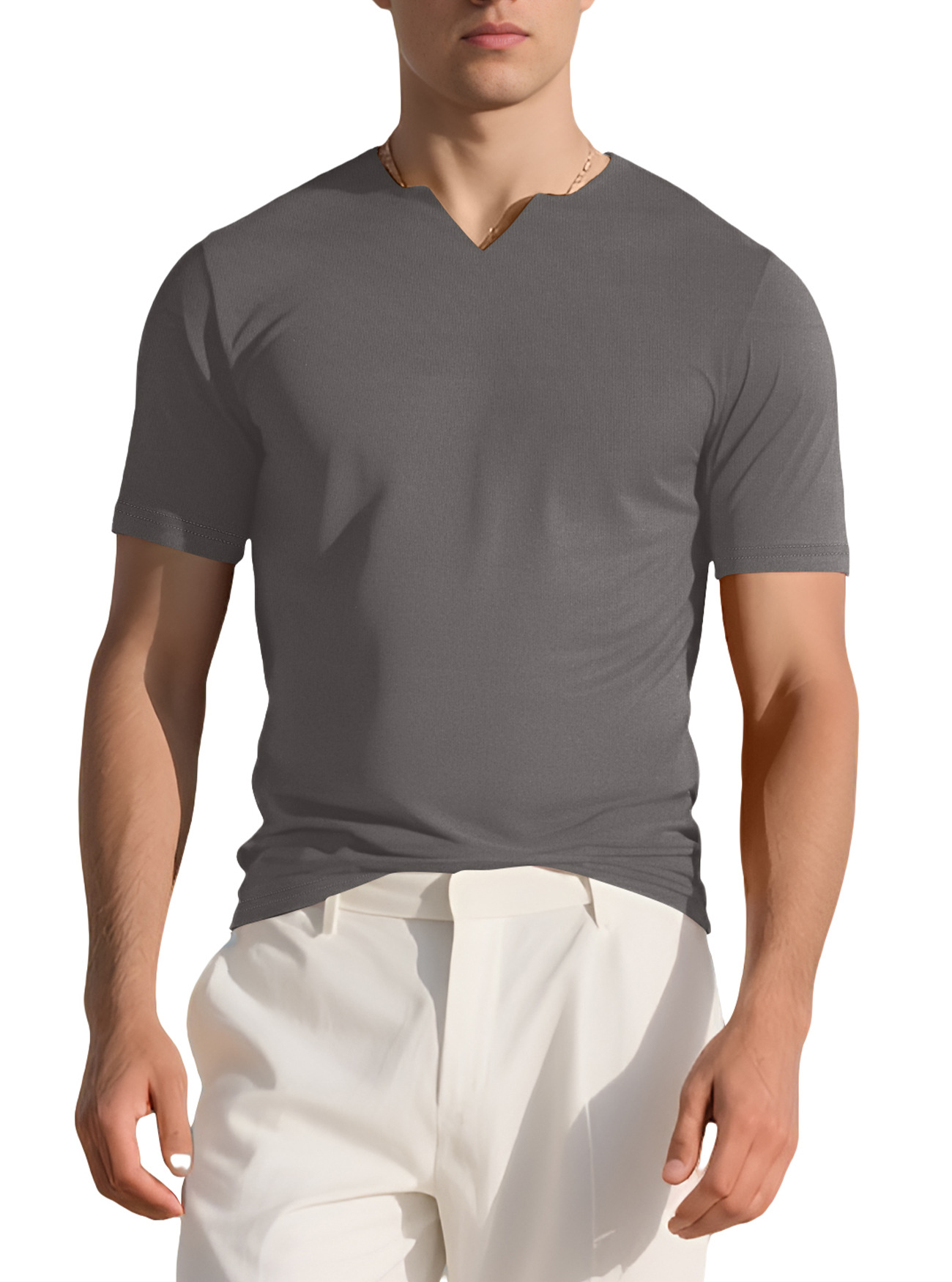 Nuevo transfronterizo Amazon verano nuevo hombre deporte elástico camiseta de tendencia americana camiseta de Henry manga corta casual