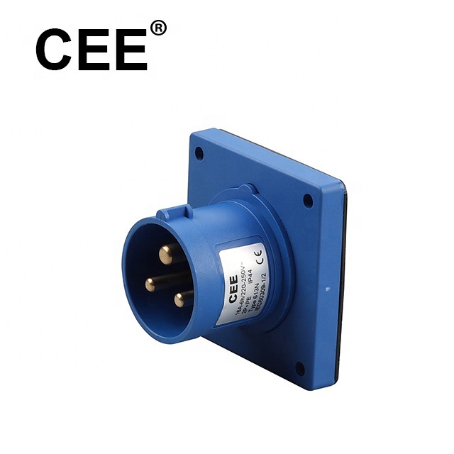 CEE-613N/623N蓝色16/32A IP44三芯220-250V工业插头插座面板式