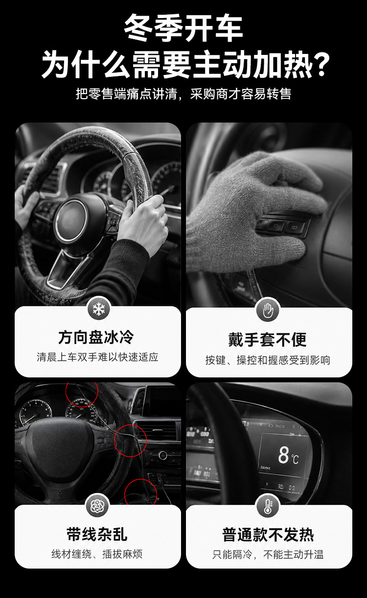 Autowoel Car Steering Wheel Cover Suede Winter Wireless Heating All-Season Universal Carbon Nano Heating Handle Cover