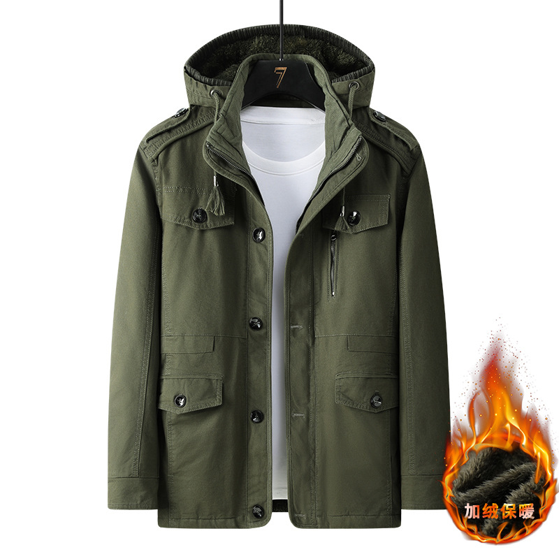 Transfronterizo más tamaño abrigo de algodón de invierno de los hombres de lana forrada acolchado de mediana edad y de edad avanzada de algodón casual marca de moda de media longitud papá desgaste