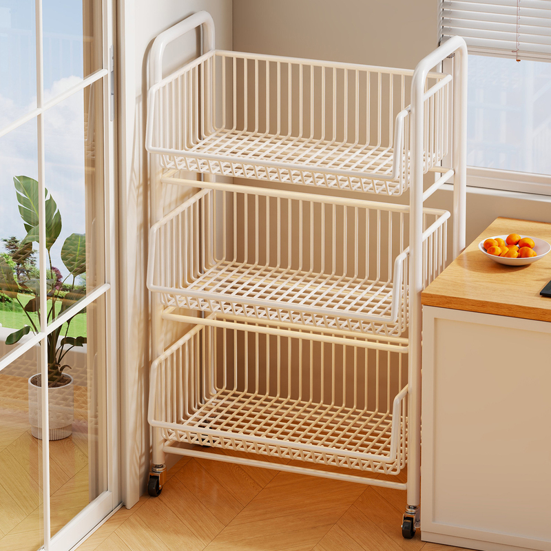 Kitchen vegetable basket rack, household floor-standing multi-layer storage basket, multifunctional fruit, vegetable, and snack storage cart