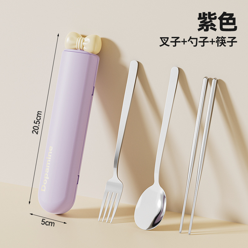 高颜值便携式筷子勺子套装收纳盒外出一人用学生餐具三件套单人装|undefined