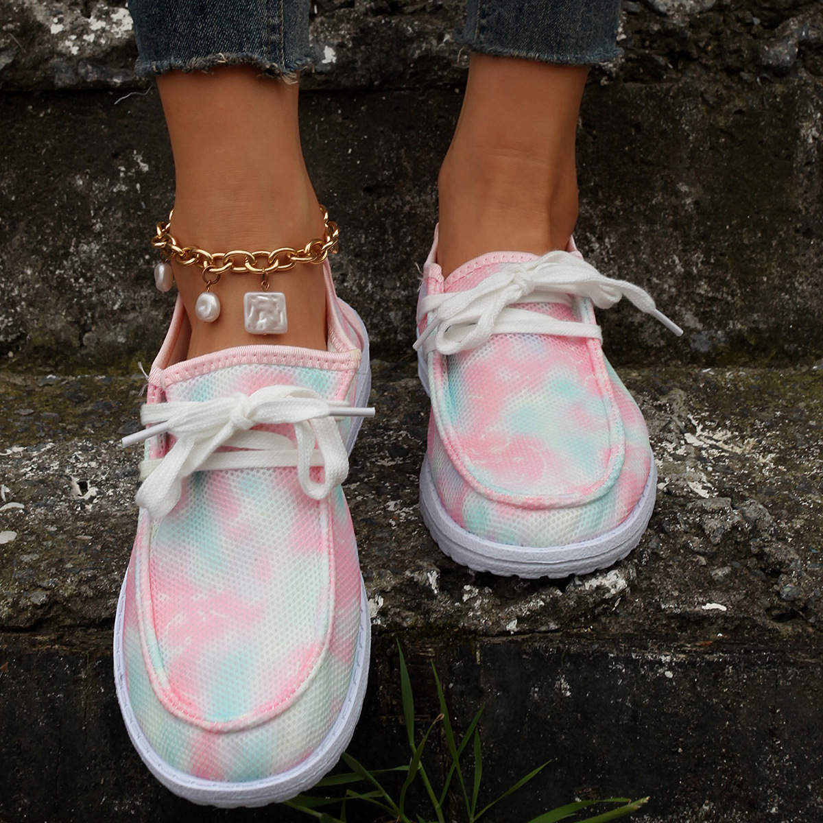 Women's Shoes large size color matching low top shoes flat round head graffiti canvas breathable sneakers _voghion.com