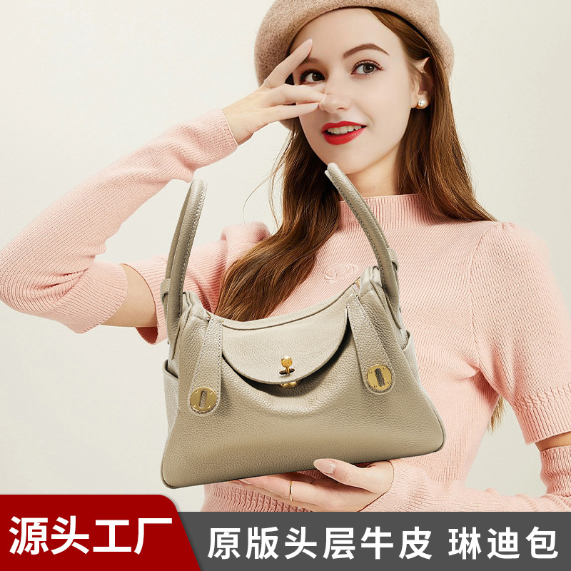 TOGO Top Grain Cowhide Handmade Wax Thread Doctor Bag - Luxury Genuine Leather Commuter Shoulder Bag for Women