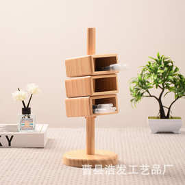 跨境木质笔筒儿童礼物水彩笔文具收纳盒斜拆笔筒多层化妆刷收纳盒