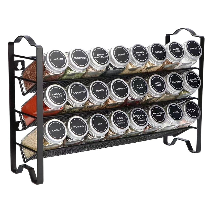 Hierro plano transfronterizo de tres capas condimento rack cocina escritorio cesta de almacenamiento montado en la pared estante de almacenamiento de especias gabinete de almacenamiento organizador