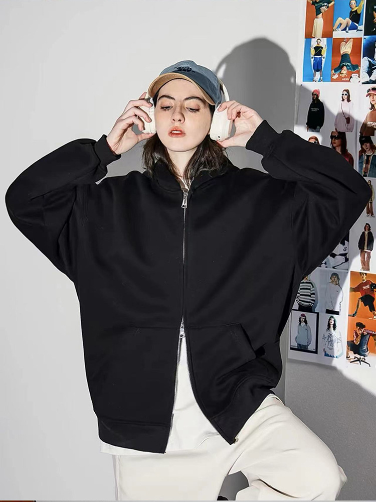 550g pesado chaqueta deportiva con capuzas hombre doble cremallera de color sólido chaqueta de tendencia suelta Europa otoño invierno nuevos productos