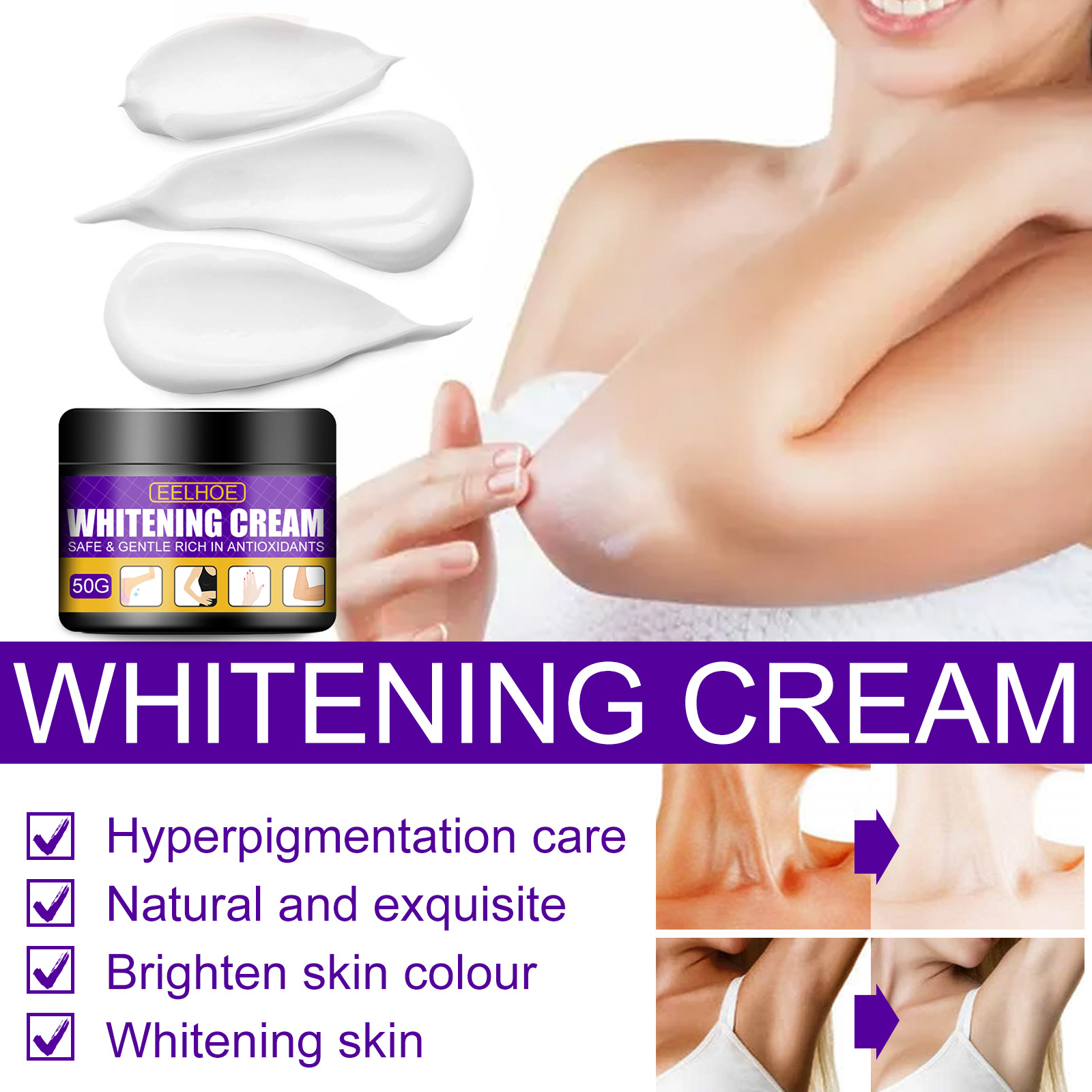EELHOE skincare cream brightens skin tone, moisturizes armpits, knees, elbows, lightens color, and_voghion.com