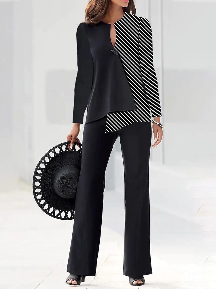 Elegant Colour-block Commuter Short Set For Autumn And Spring_voghion.com