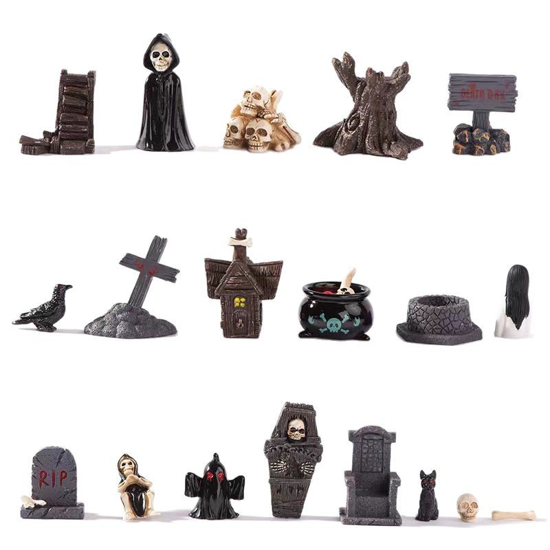 Hogar Escritorio Decoración creativa Tema de Halloween Pequeños adornos al por mayor Resina Calavera Hueso Resurrección Momia
