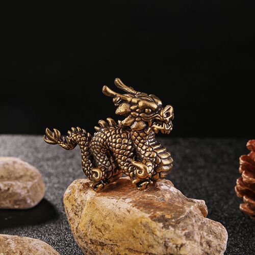 Solid brass zodiac dragon small copper ornaments Chinese dragon copper ornaments dragon pattern writing pressure ruler study crafts